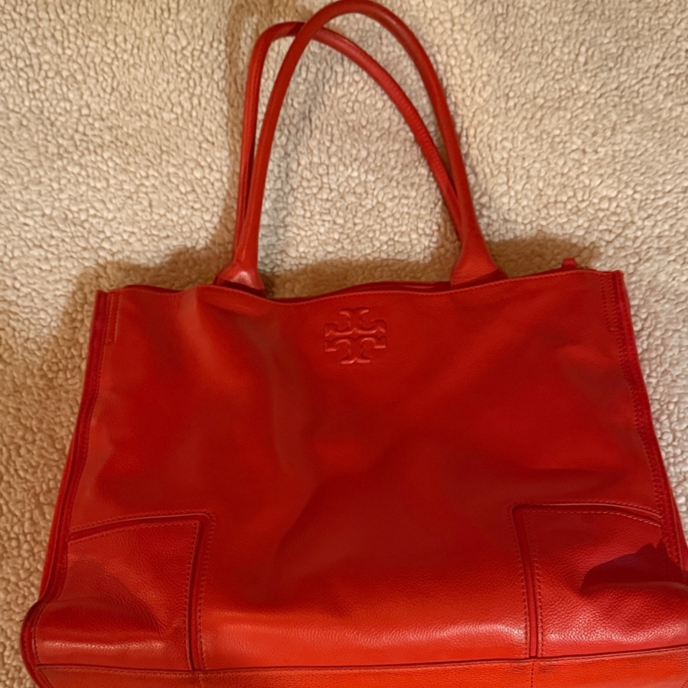 Tory Burch Vibrant Orange/Red Tote Bag. Great for travel or everyday
